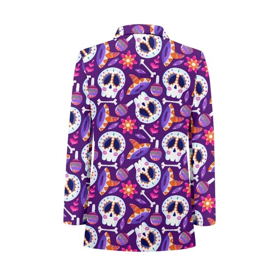 Purple Skull Blazer Dia De Los Muertos Suit Jacket Halloween