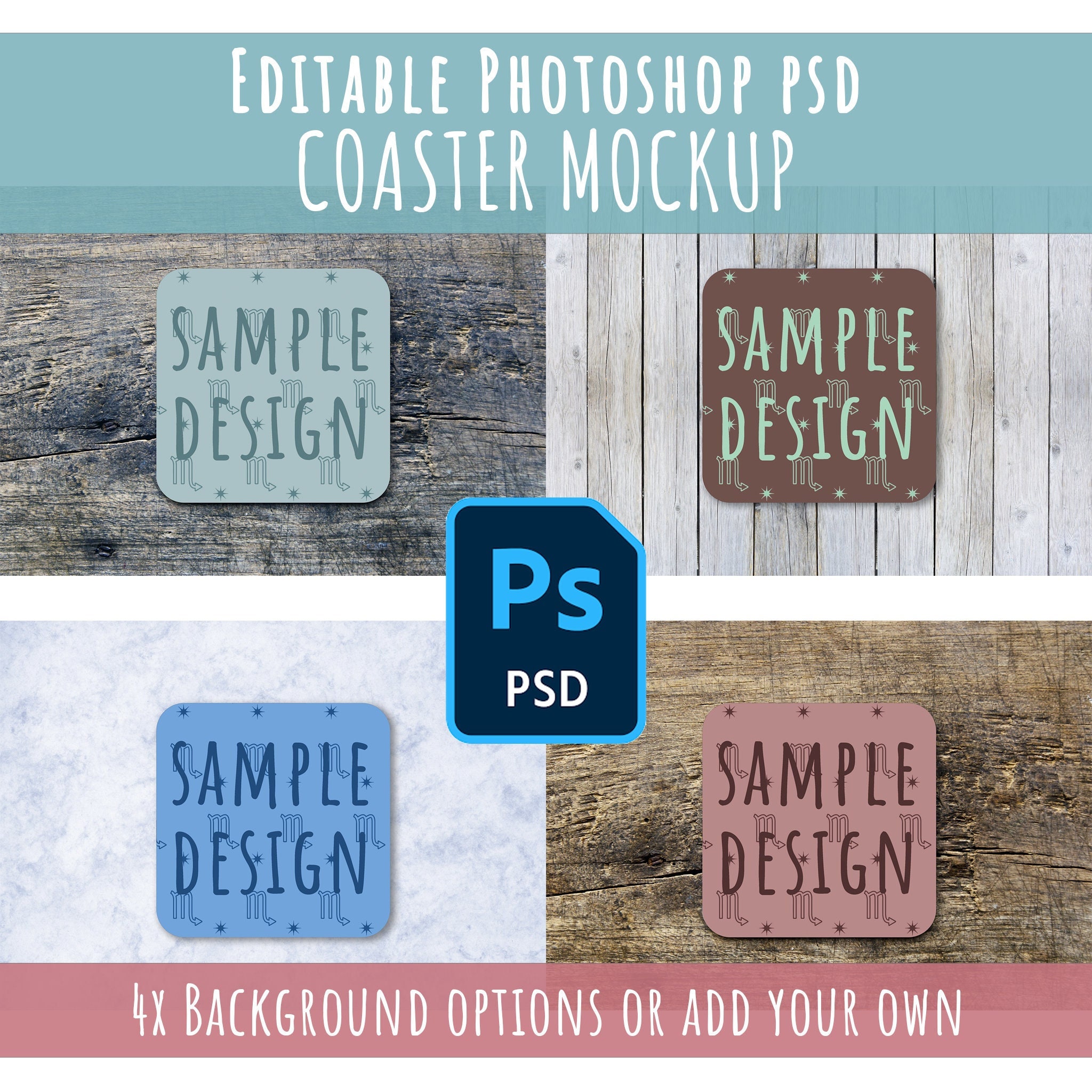 Editable Coaster Mockup PSD Coaster Background Etsy