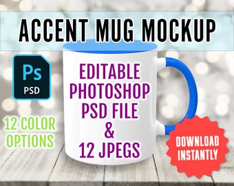 Accent Color Mug Mockup, Editable PSD Photoshop Mug Mockup, 12 Colors, Generic 2-Tone Coffee Cup, Instant Digital Download, Commercial Use