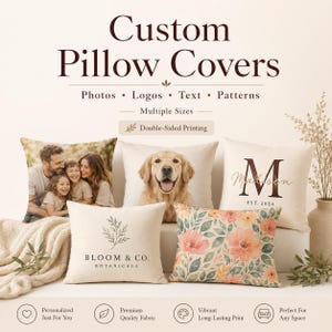 Custom Pillow Case Personalized Pillow Cover | Double-Sided Photo Pillowcase, Logo Pillow, Name Pillow, Decorative Cushion Cover Any Design