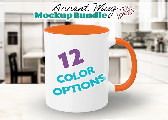 Accent Color Mug Mockup Bundle, 12 JPEG Mug Handle and Rim Mockup Files, Generic 2-Tone Coffee Cup, Instant Digital Download Commercial Use