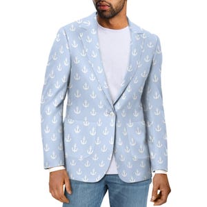 Nautisch pak scheepsankerblazer voor mannen of vrouwen nieuwigheid cadeau boot oceaanliefhebbers sportjas hem en haar lichtblauwe en witte kapiteinszeilers