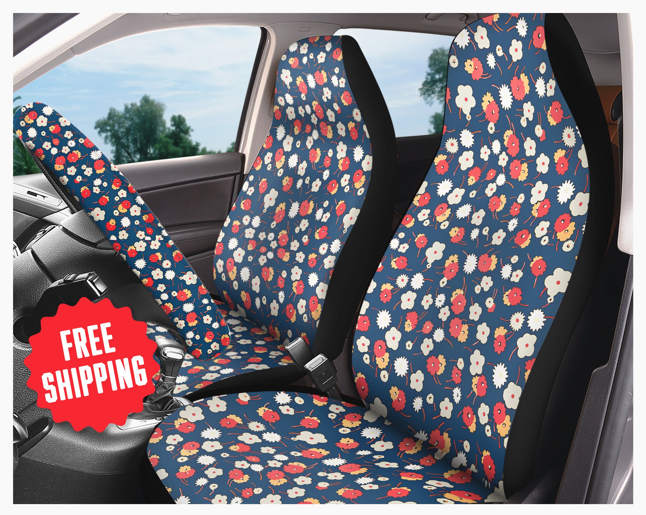 Blue Car Seat Covers Nature Inspired Abstract Car Decor 