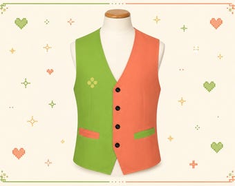 Flowery Inspired Cosplay Vest, Green and Orange Character Waistcoat, Made to Order Costume Vest, Fan Inspired Cosplay Outfit
