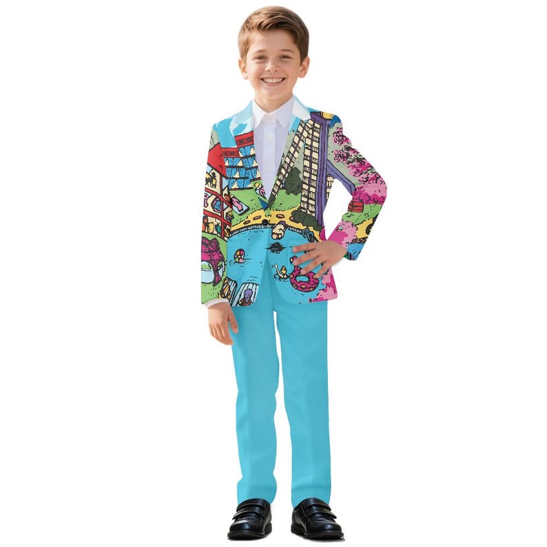 Kids Custom Suit Jacket and Pants 2 Piece Set Personalized Youth Blazer & Slacks Combo for Boys or Girls Any Color Logo Image Photo Pattern image 15