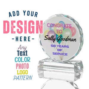 Custom Round Crystal Plaque Memorial Acrylic Trophy Octagon Award Personalized Round Photo Frame Trophy Text Logo Image Monogram Quote Name