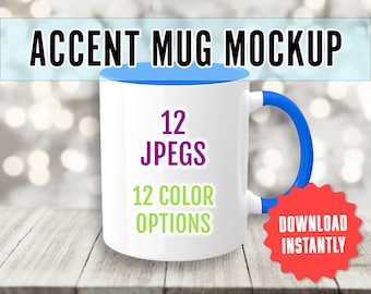 Accent Mug Mockup Bundle, 12 Colors JPG Format, JPEG Mug Mockup Files, Generic 2-Tone Coffee Cup, Instant Digital Download, Commercial Use