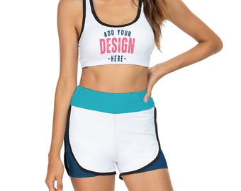 Custom Activewear Set for Her Design Your Own Sport Suit Top & Bottoms Womens Personalized Racerback Bra and Shorts Matching Exercise Outfit