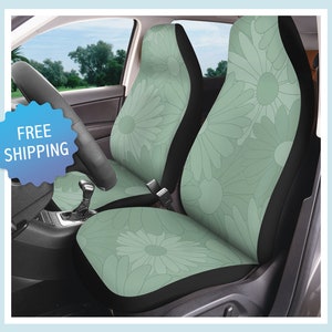 Sage Green Retro Car Seat Covers for Vehicle Floral Dark Green Front Car Seat Cover for Vehicles Seat Protector Fits Most Bucket Seats
