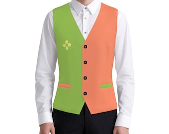 Flowery Inspired Cosplay Vest, Green and Orange Character Waistcoat, Made to Order Costume Vest, Fan Inspired Outfit