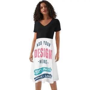 Frauen Custom Kleid mit V-Ausschnitt Schwarzes Top Rüschen Sommerkleid Personalisierter Rock Jede Farbe Text Logo Bild Foto Bild 4
