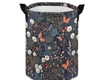 Cottage Core Laundry Basket Round Hamper Monarch Butterfly Gift for Her Whimsical Witchy Farmhouse Garden Themed Trending Ideas Popular