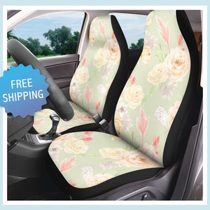 Sage Green Boho Flowers Car Seat Covers for Vehicle Floral Front Seat Universal Driver & Passenger Car Seat Protector Fits Most Bucket Seats