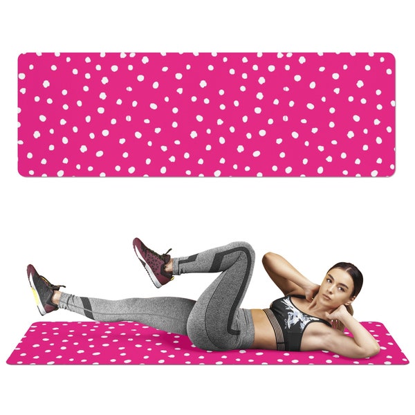 Polka Dot Yoga Mat Rubber Pilates Hot Pink & White Pattern Cute Polkadot Print Exercise Pad Workout Gear for Yogi Gift for Yoga Lovers