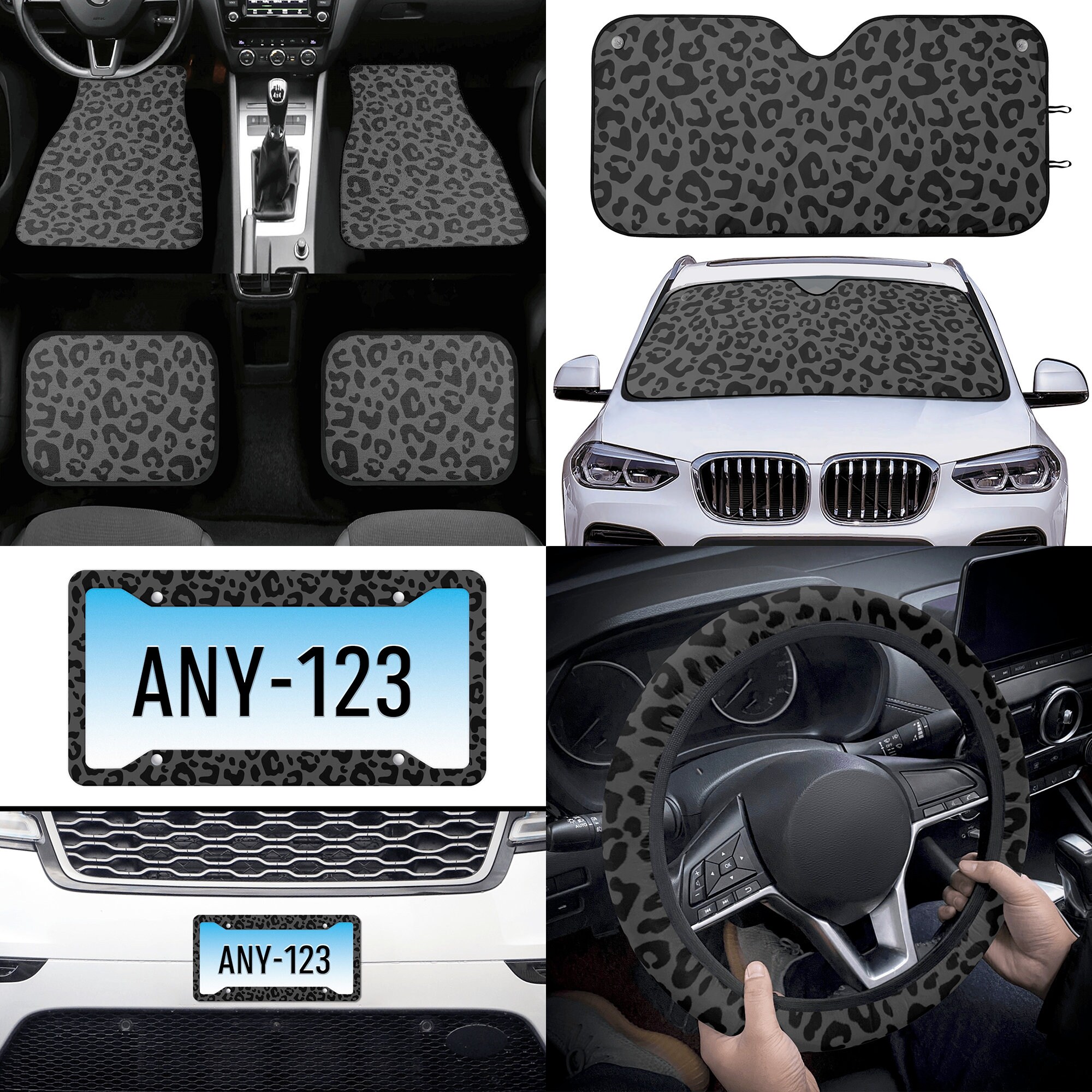 thumbnail image 2 of BDK Leopard Print Car Seat Covers – Full Set Gray – Cute Animal Pattern For Women 2 of 4