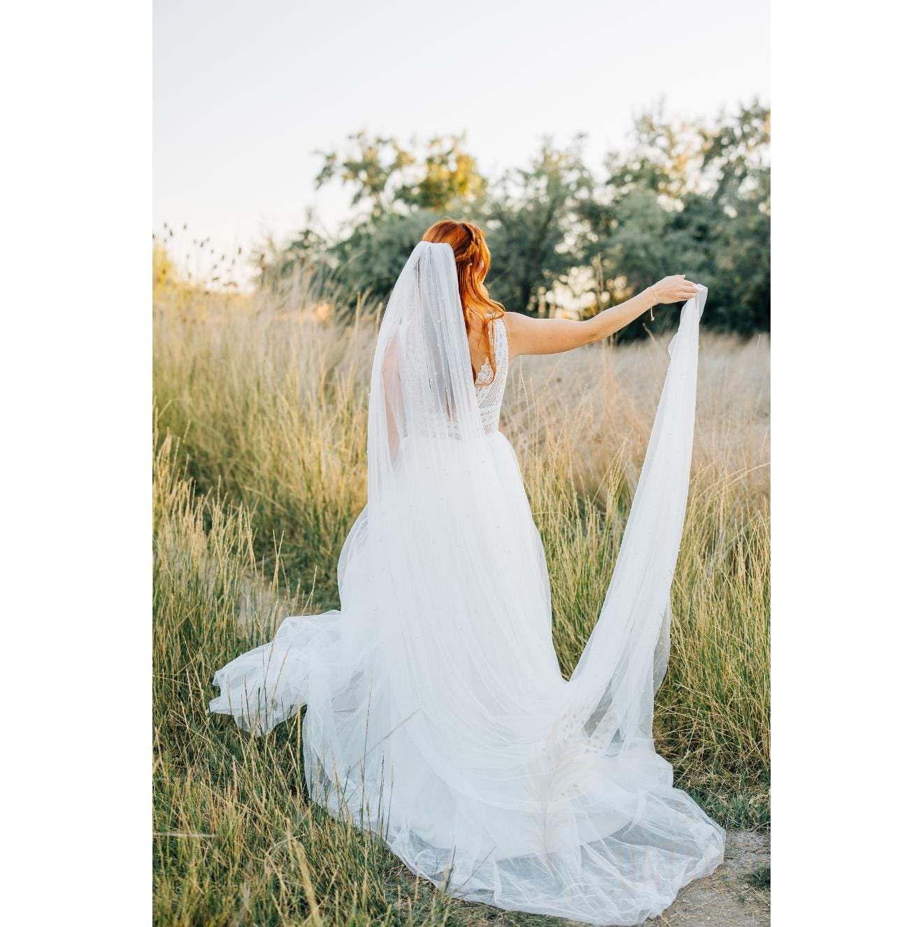 Off White pearl jeweled veil Angel Cut Pearl Edge Wedding Veil, Soft White Veil, Ivory  main image 3