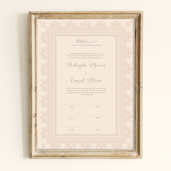 Luxury Nikkah Contract, Digital Printable Personalized Customized Nikkah Certificate, Custom Nikah Nama, Islamic Wedding Contract, favors