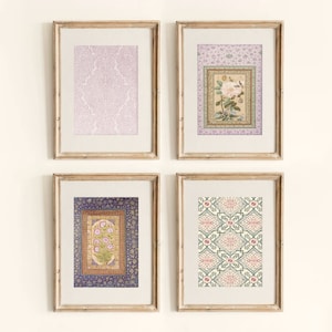 Indian art prints, Set of 4, Digital Download, Indian Block Print Fabric, Room Décor Aesthetic Boho, Gallery Wall Set
