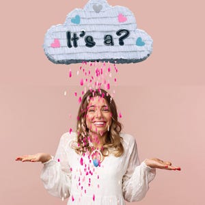 Cloud Gender Reveal Piñata – Pull String Baby Shower Surprise – Handmade Confetti Drop – Boy or Girl Party Decoration