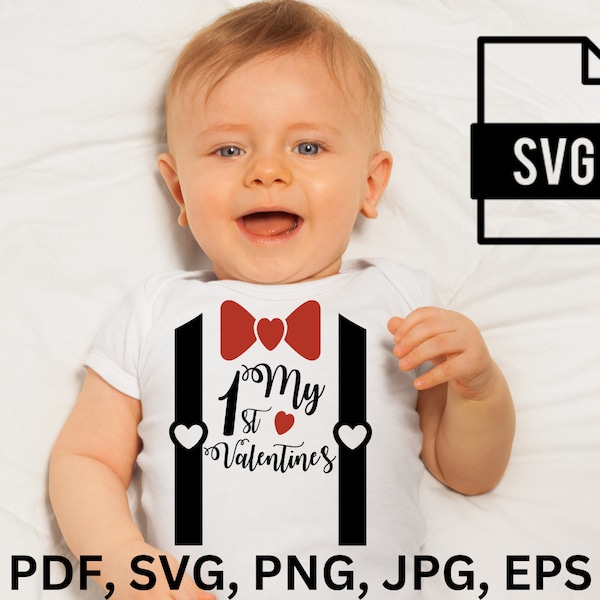 My 1st Valentines Day SVG/PNG/JPG/pdf/eps, First Valentine tie Digital Design Eps Dxf, Commercial Use Download File, Baby Family Onesie