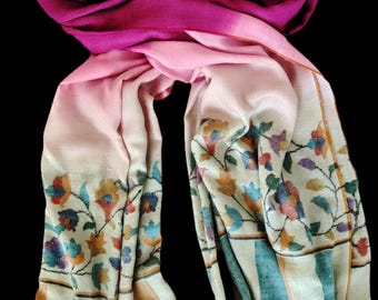 Pure Pashmina Shawl, Hand Embroidered Indian Wrap, Soft Woven Fabric (40 x 80 inch)