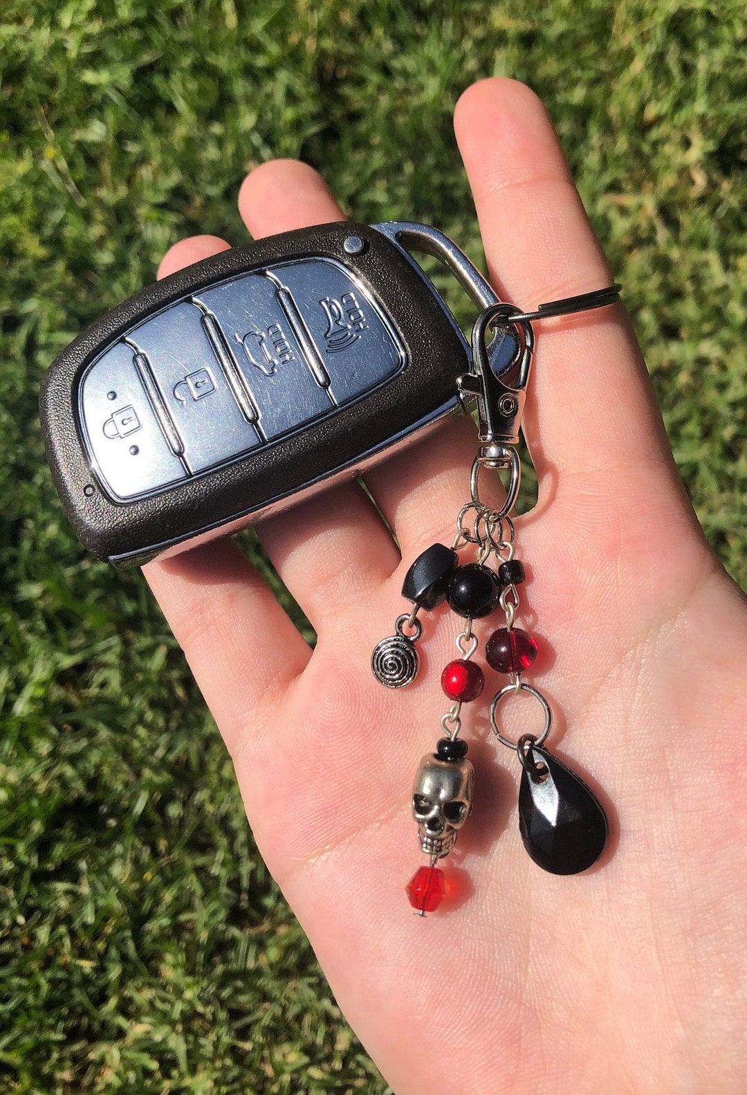 Hematite Red Black and Silver Skull Crystal Keychain Etsy