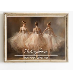 Vintage Wand Kunstdruck, klassischer Druck einer Ballettszene, antikes Cottagecore, Neutral Bauernhaus digitaler Download, Ölmalerei-Stil