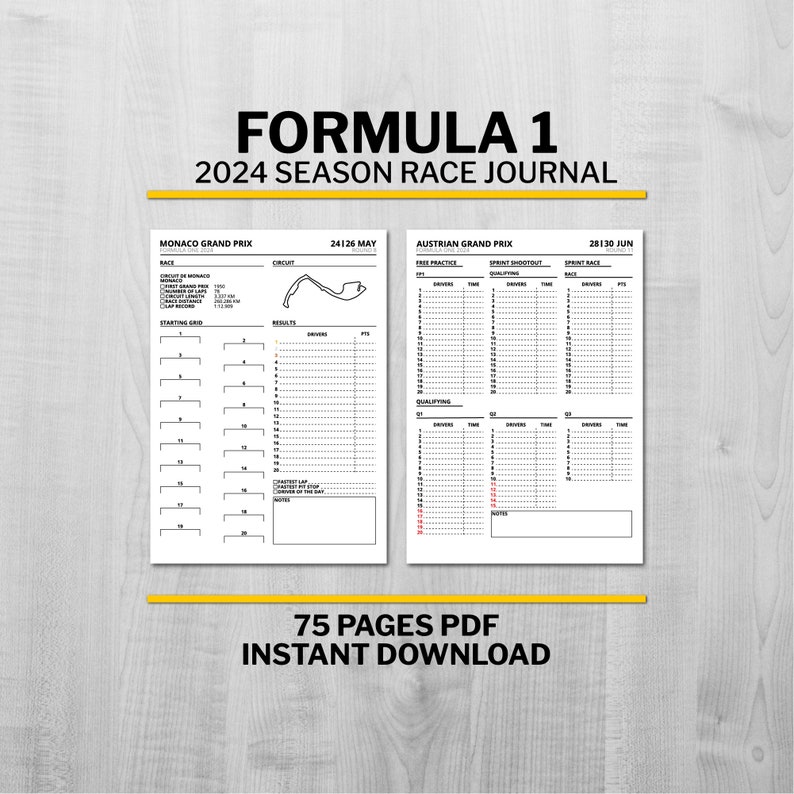 F1 Journal 2024, F1 2024 Planner, Formula 1 2024, Monza, Monaco, Spa, Suzuka, Austin, Zandvoort, 75 Pages, 24 Races, Instand Download image 1