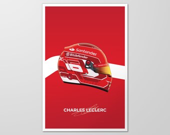 Affiche Formule 1, casque Charles Leclerc 2024, affiche Ferrari Charles Leclerc, casque F1, tenture murale Leclerc, oeuvre d'art murale Leclerc