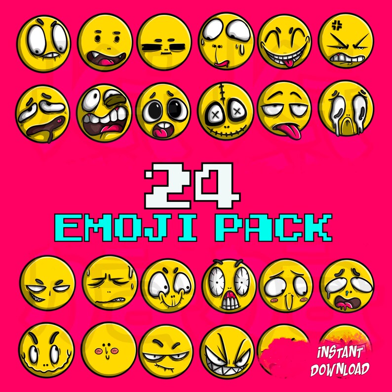 24 Emoji Collection Svg Bundle Printable Emotions Emoji Faces Etsy