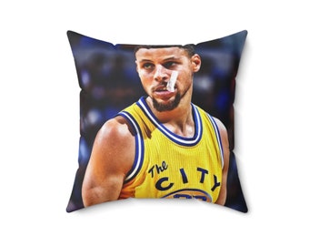 Cuscino quadrato in poliestere filato da basket dei Golden State Warriors di Steph Curry