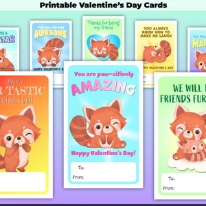 Cartões de Dia dos Namorados do Panda Vermelho - download para impressão, download instantâneo, cartões de Dia dos Namorados para crianças, sala de aula
