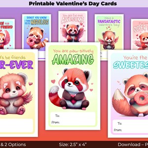 Cartões de Dia dos Namorados Red Panda v2 - download para impressão, download instantâneo, cartões de Dia dos Namorados para crianças, sala de aula