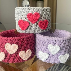 Storage Baskets, Handmade Baskets, Crocheted Baskets, Sturdy Baskets, Children's Basket, Girls Basket, Bedroom Tidy, Heart Basket