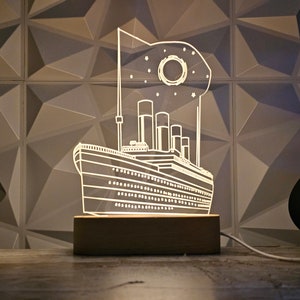 Titanic Ship Personalized Text LED Table Lamp, Multicolor 3d Illusion Night Light Lamp, Unique Gift for Singers, Custom Night Light