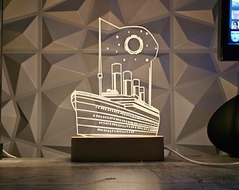 Titanic Ship Personalized Text LED Table Lamp, Multicolor 3d Illusion Night Light Lamp, Unique Gift for Singers, Custom Night Light