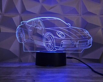 Car Enthusiast Modern Show Car Lamp , Multicolor 3d Illusion, Unique Gift for Kids, Personalized Name