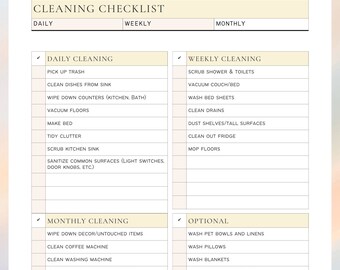 Weekly/daily Cleaning Checklist - Etsy