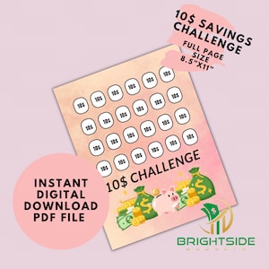 Ten Dollar Savings Challenge | Brightside Budgets - digital download