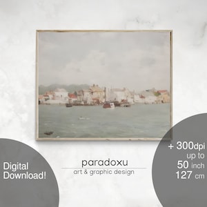Mediterranean fisher village vintage art coast painting beach painting livingroom decor mediterranean art digital DIGITAL PRINTABLE Wall Art