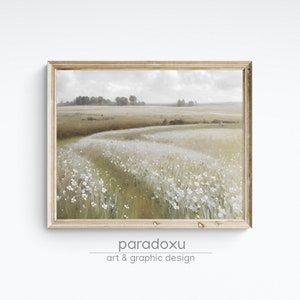 Prairie de fleurs sauvages blanches peinture peinture à l’huile vintage printemps pré ferme deocor printemps paysage DIGITAL PRINTABLE Wall Art