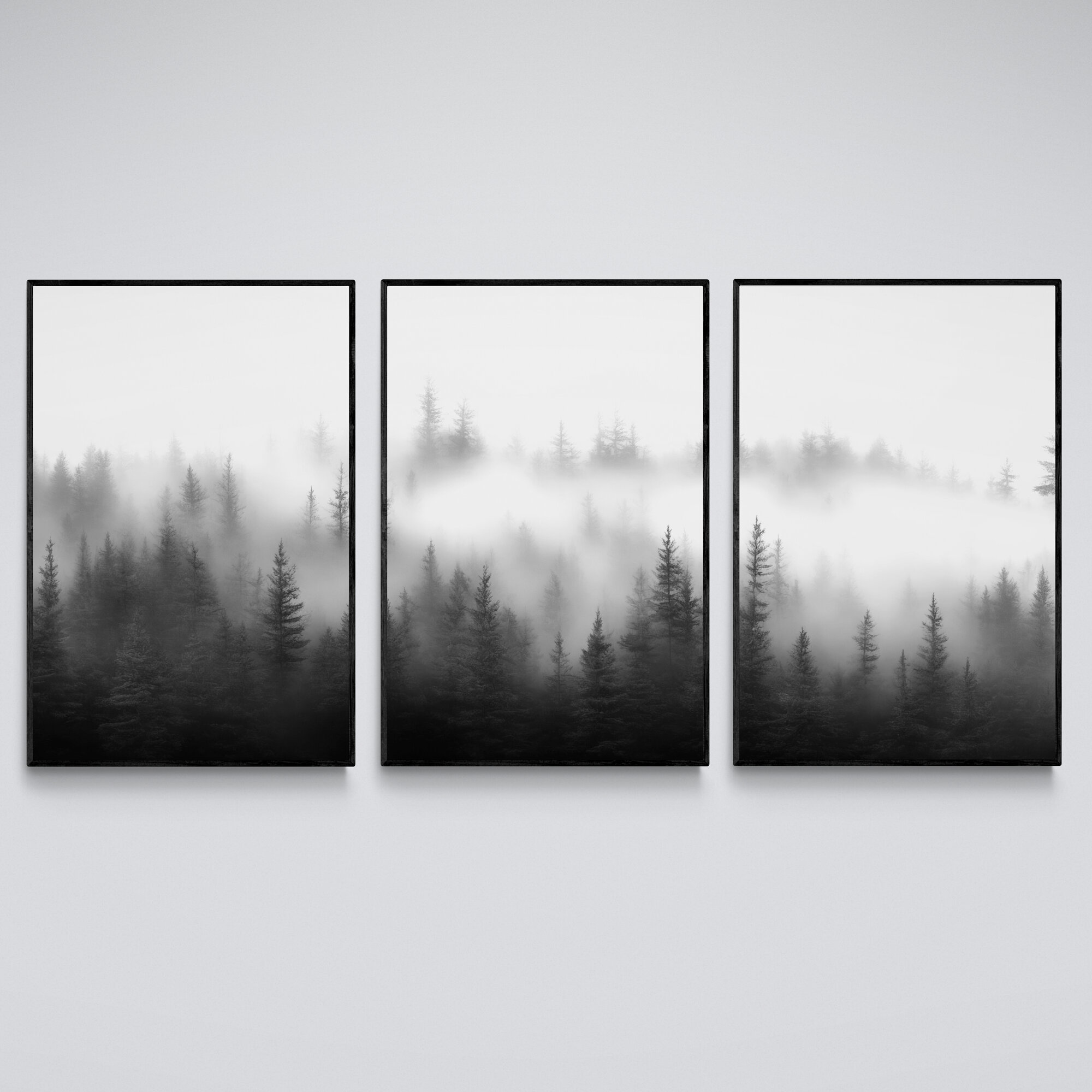 Foggy Forest Black and White Wall Art Set of 3 Woodland Wall - Etsy