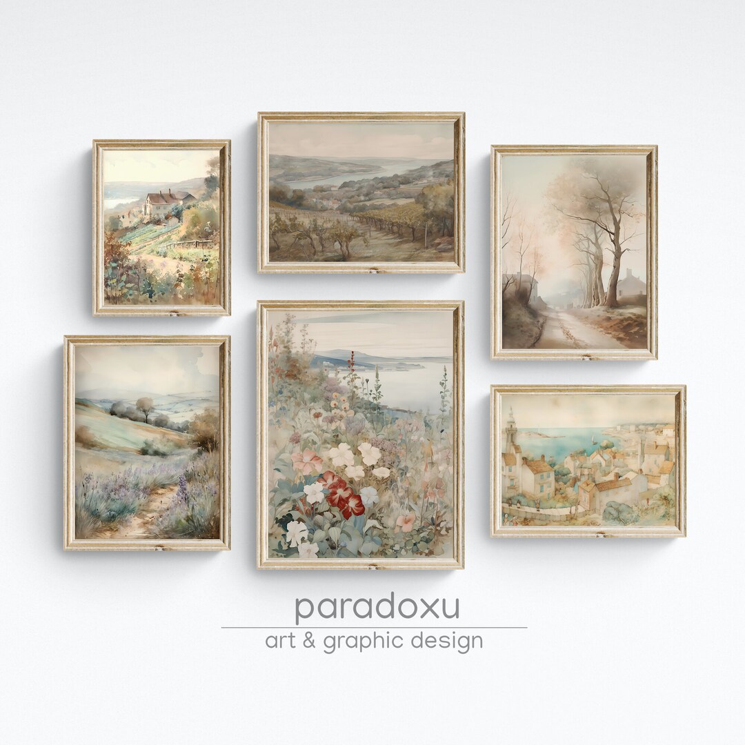 Set of 6 Vintage French Country Wall Art Prints, Cottagecore Aesthetic