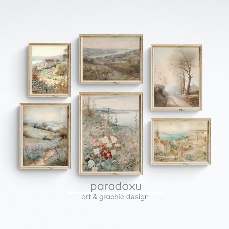 Set of 6 Vintage French Country Wall Art Prints, Cottagecore Aesthetic ...