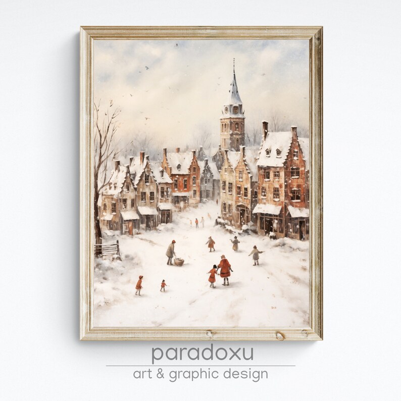Winter Village Printable Wall Art Vintage Winter Landscape - Etsy