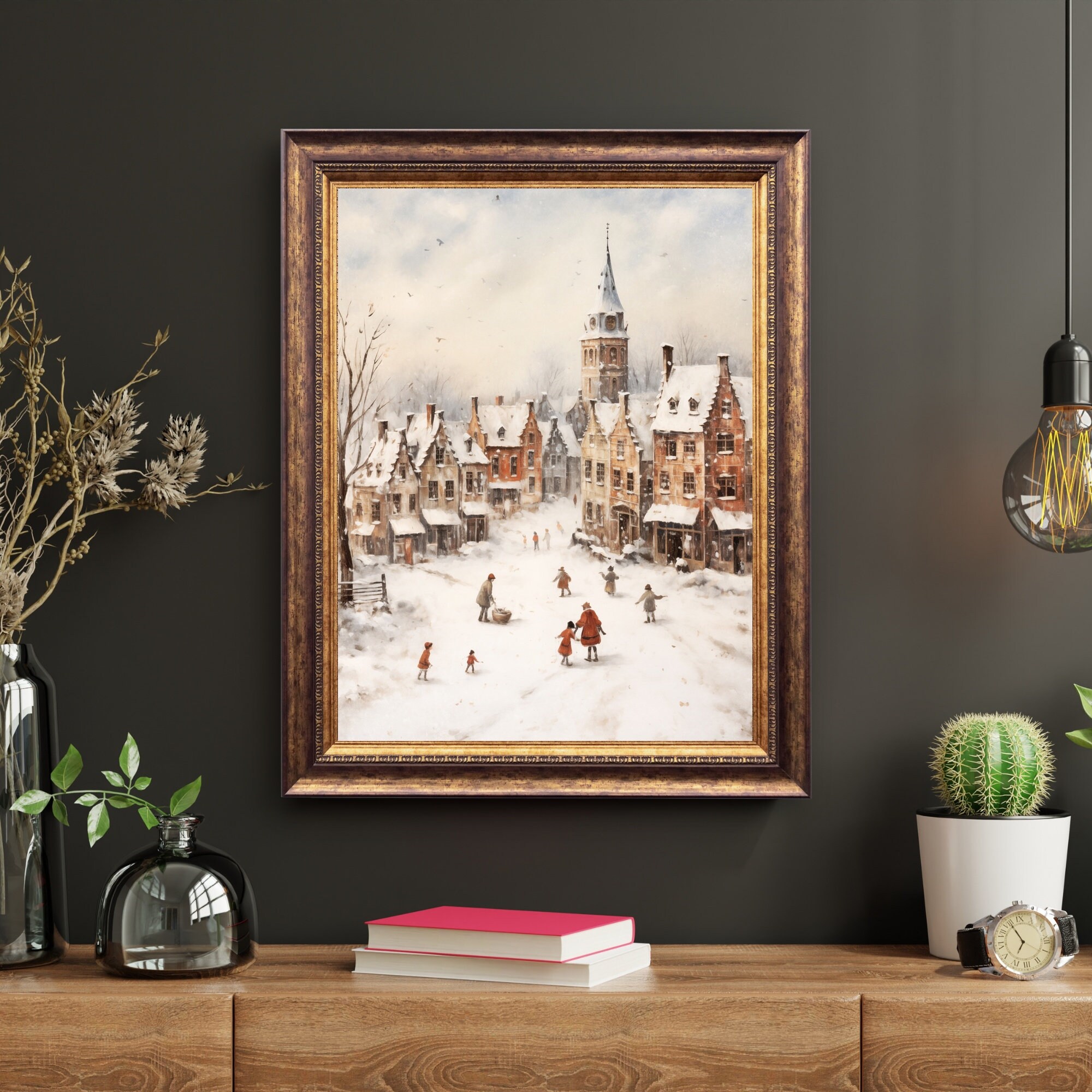 Winter Village Printable Wall Art Vintage Winter Landscape - Etsy
