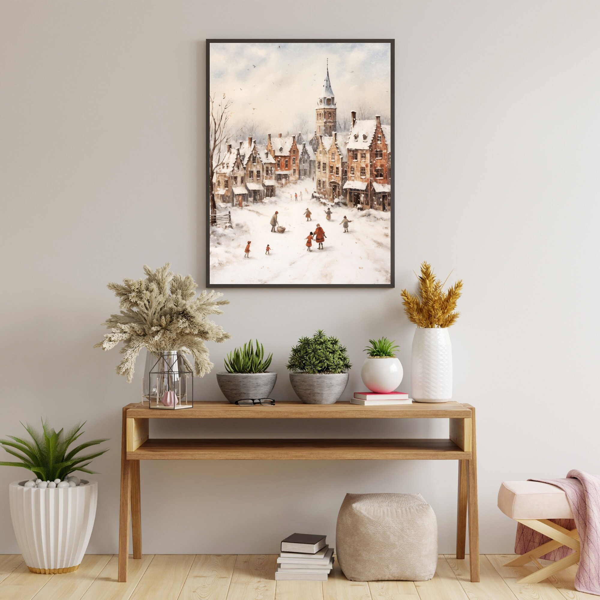 Winter Village Printable Wall Art Vintage Winter Landscape - Etsy