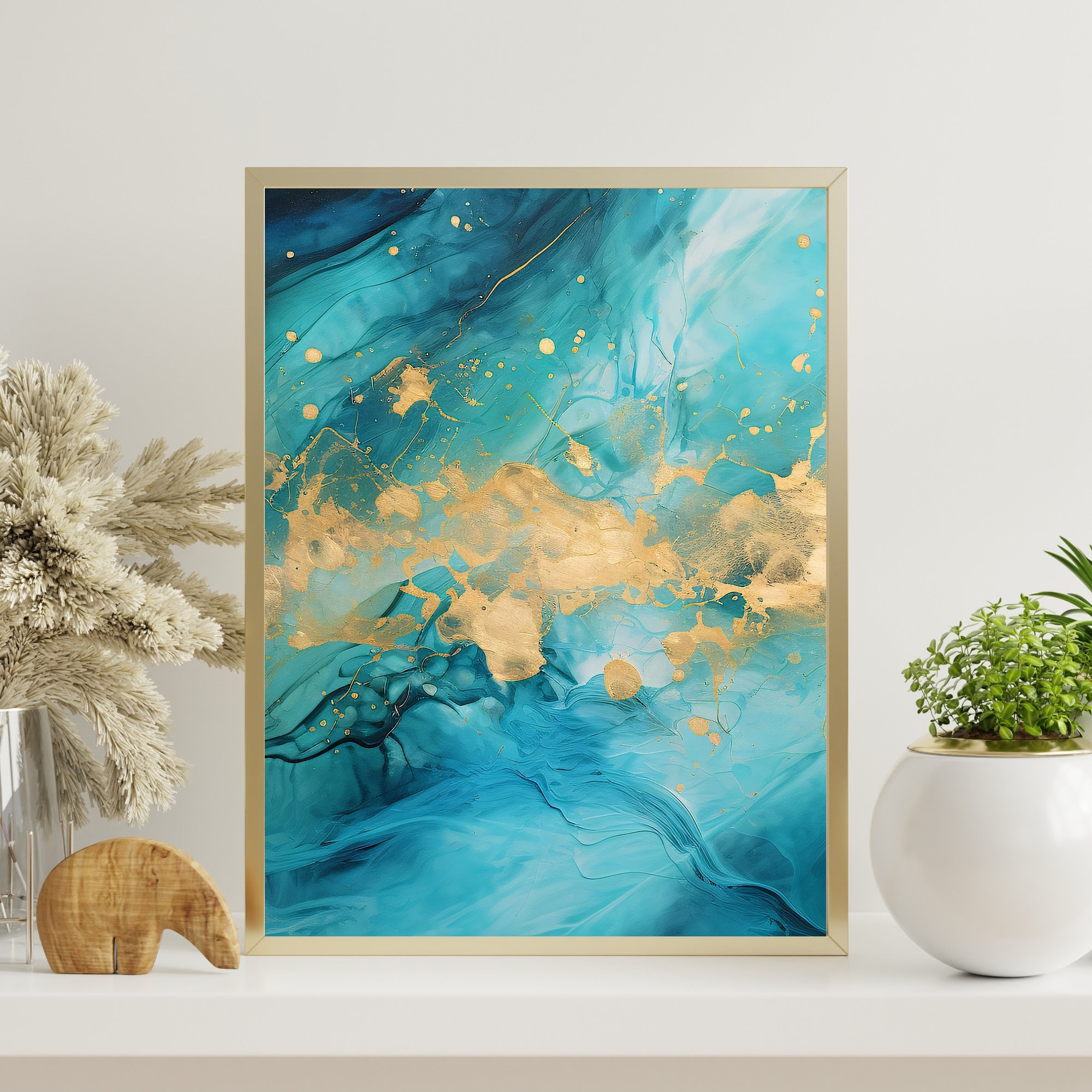 Blue and Gold Printable Wall Art Set of 3 Prints Abstract Petrol Design ...