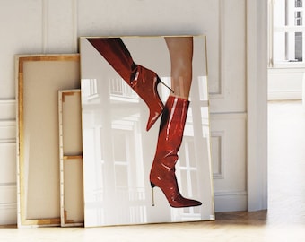Trendy Retro Wall Art, Red Boots, Fashion Icon Poster, Newspaper | Girly Poster, Red Wall art, Bar Cart, Retro Art | Instant Download