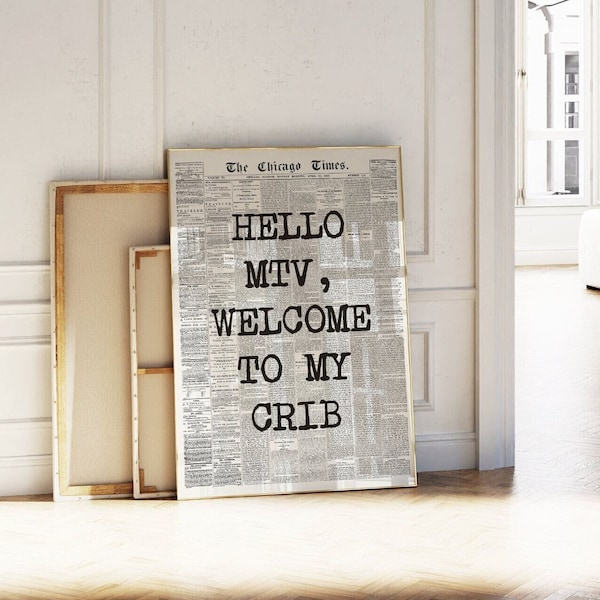 Hi MTV, Welcome to my Crib Print, Retro Newspaper, Trendy Wall Art, Typography Poster, Apartment Aesthetic, Printable | Instant Download